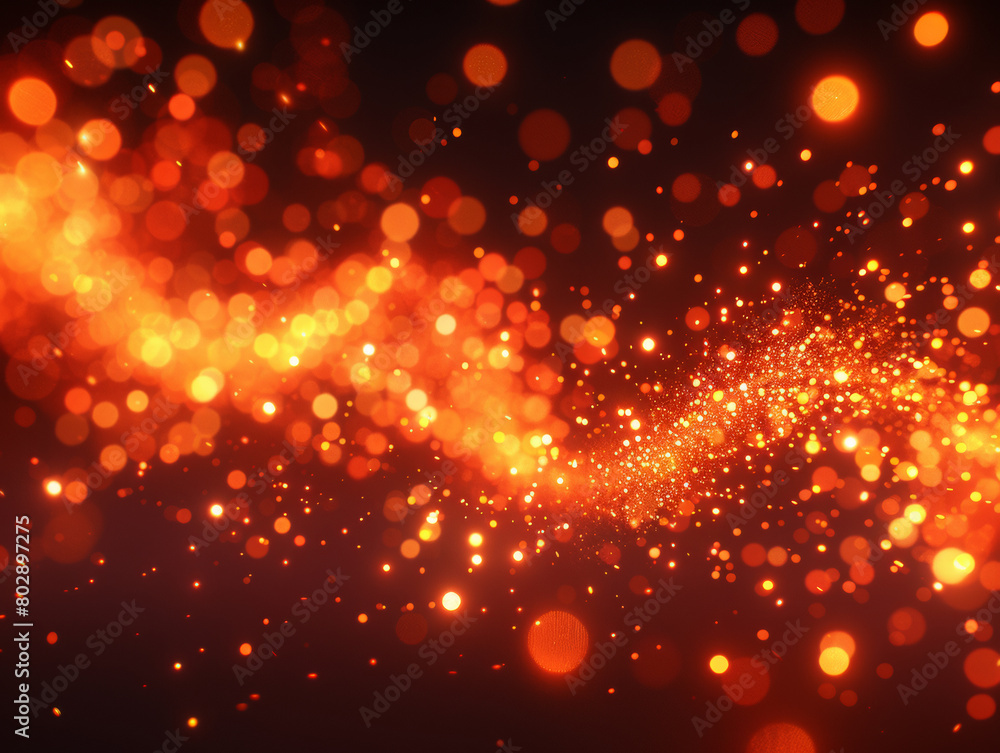 A bright orange line of sparkles with a dark background