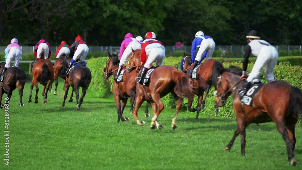 Close up horse racing at a hippodrome in slow motion
Close up horse racing at a hippodrome in slow motion