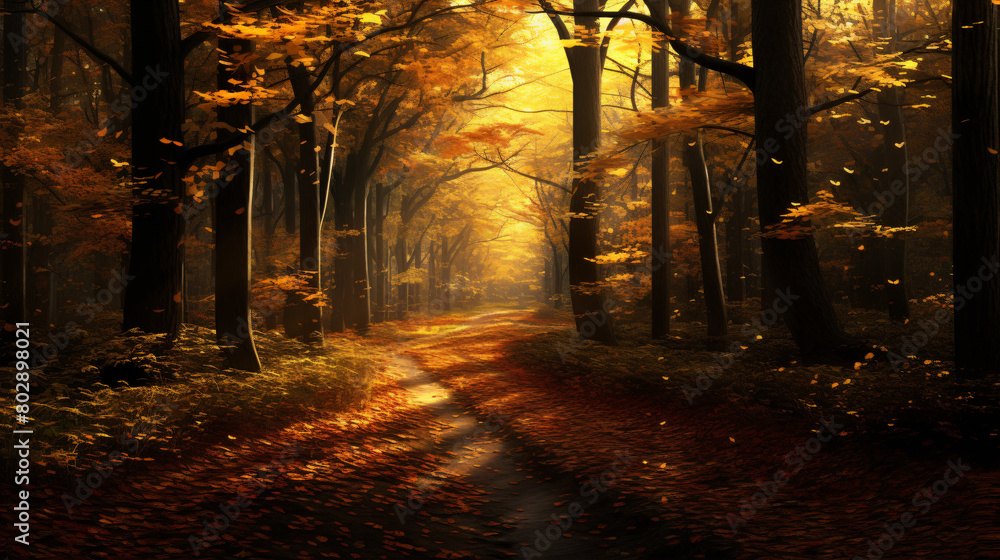 Autumn forest  scenery with road