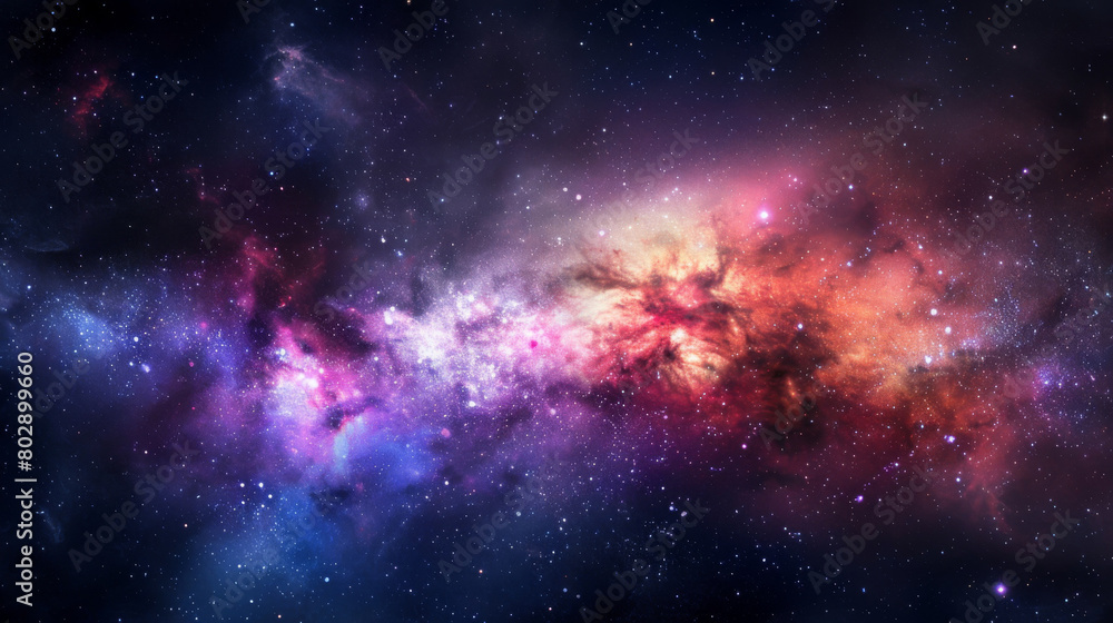 Fototapeta premium Vivid colors of a nebula in deep space with starry background