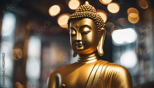 golden buddha statue with blurred background  © abu