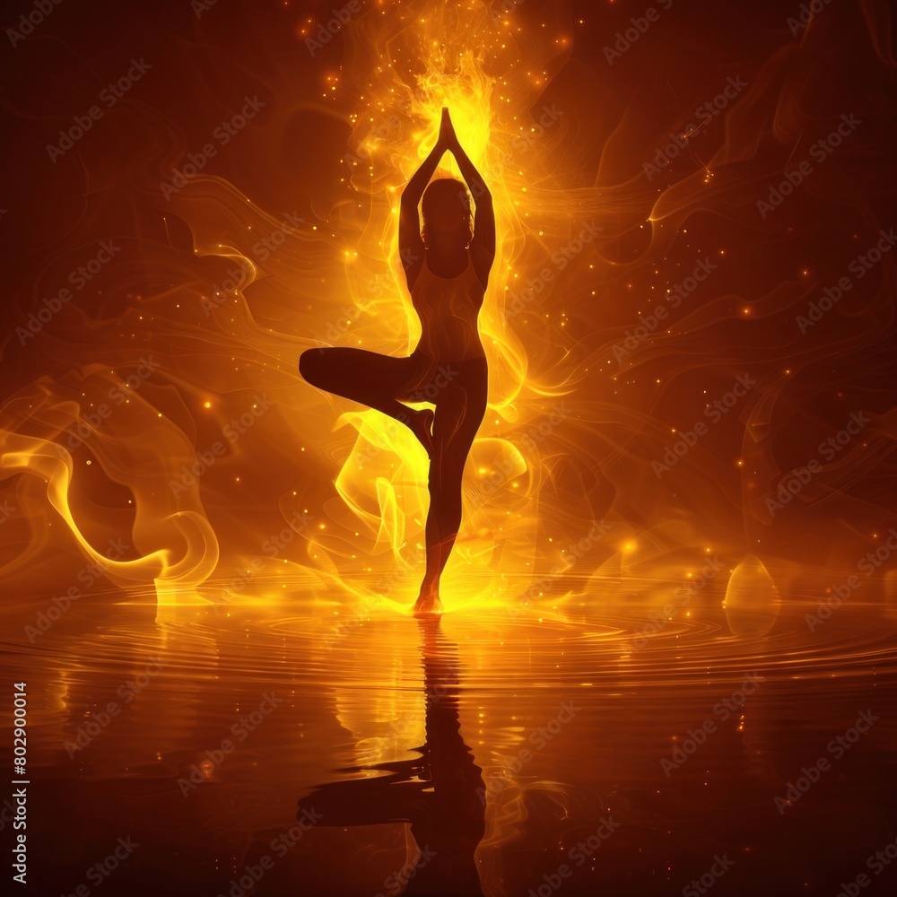 A graceful yoga pose with radiant aura.