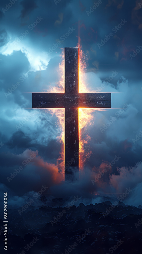 the cross of Jesus with a white mantle and a glowing light the cross of Jesus with a white mantle and a glowing light