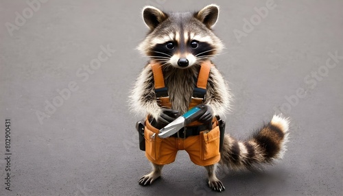 A Raccoon With A Toolbelt Fixing Things photo