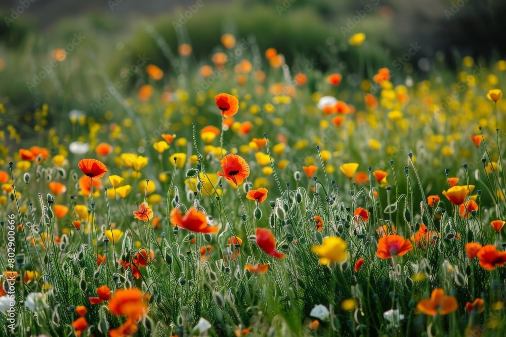 Poppies and Indian Paintbrush - California Poppy Preserve California. Beautiful simple AI generated image in 4K, unique. Poppies and Indian Paintbrush - California Poppy Preserve California. Beautiful simple AI generated image in 4K, unique.