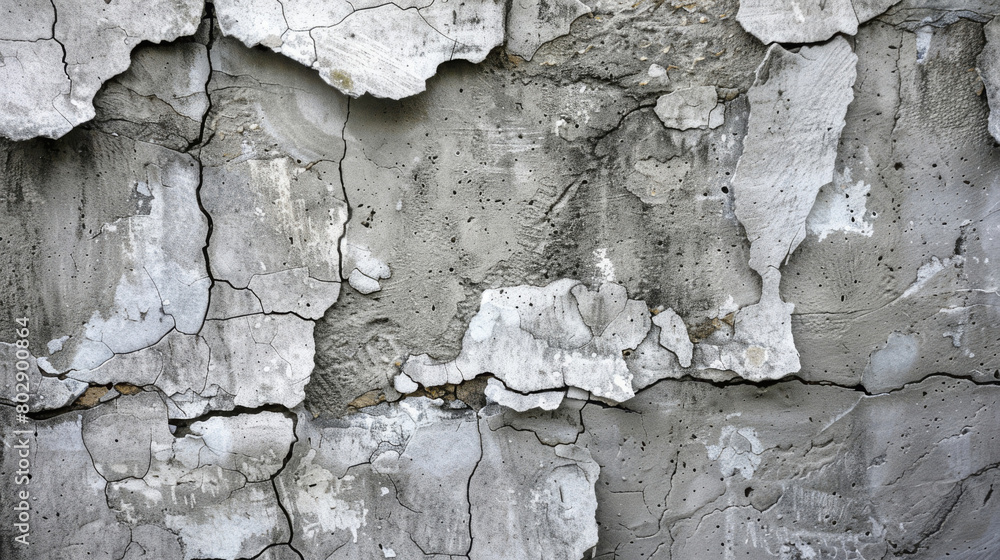 Close-up photo highlighting the worn texture of a concrete wall with peeling white paint Close-up photo highlighting the worn texture of a concrete wall with peeling white paint