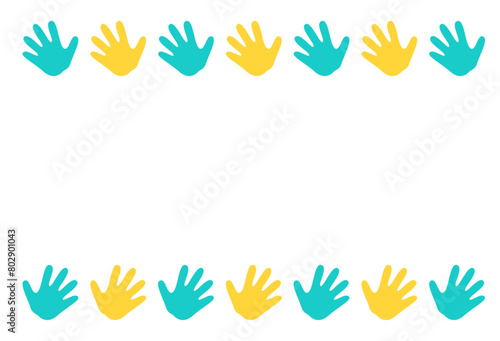 Children's Day Hand Palm Frame. Cute Kids Hand Imprint Border. Handbreadth Childish Colorful Background.