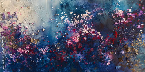 In a mesmerizing display  shades of sapphire and ruby collide  painting the canvas with an enchanting allure. 