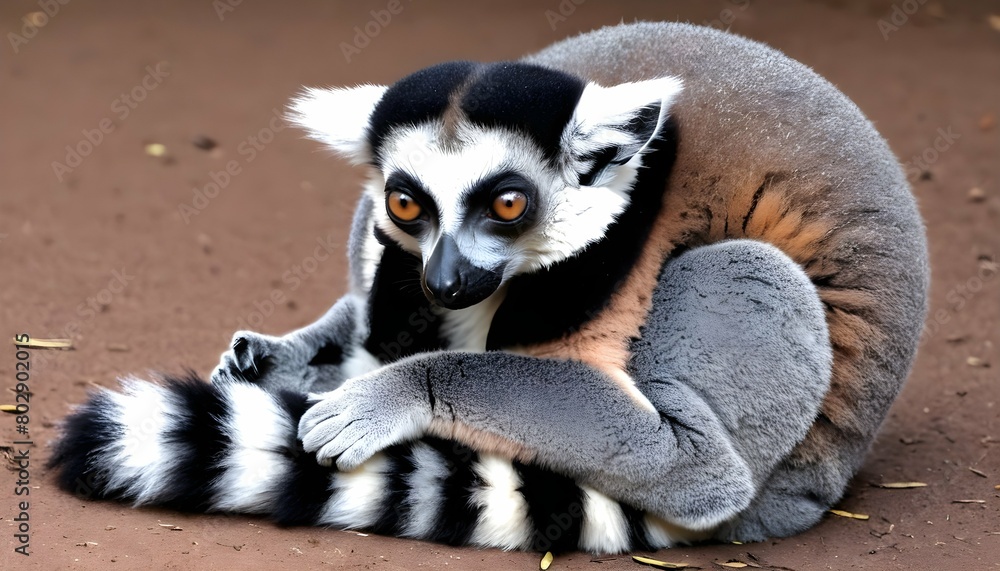 Naklejka premium a lemur with its tail curled around its body rest upscaled 10
