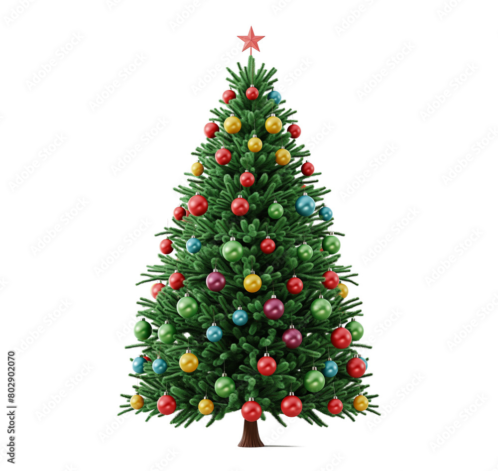 Decorated Christmas tree with xmas toys for New Year banner isolated on white background with clipping path Decorated Christmas tree with xmas toys for New Year banner isolated on white background with clipping path