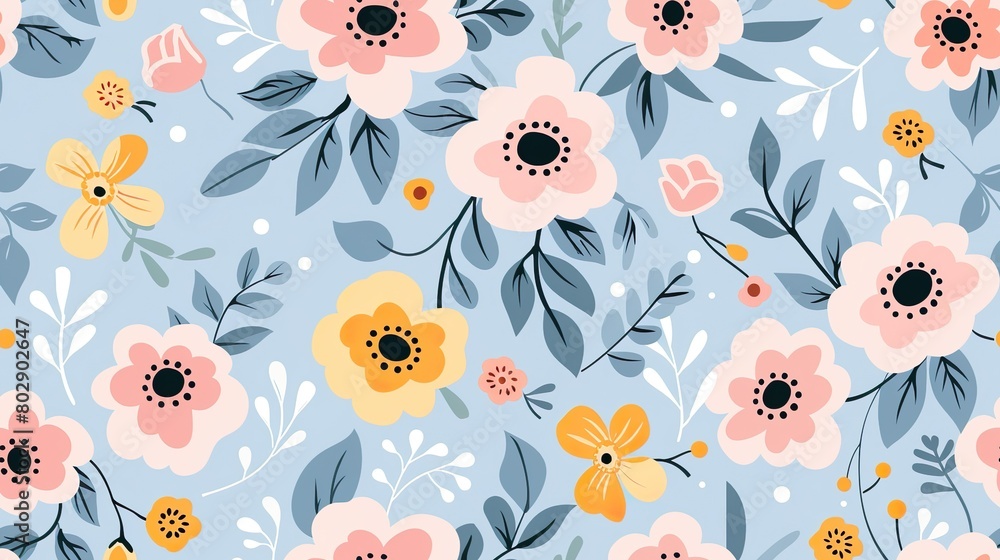 Fototapeta premium Colorful Flowers Pattern Floral Seamless Design, Vibrant Colors