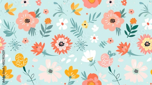 Colorful Flowers Pattern Floral Seamless Design  Vibrant Colors
