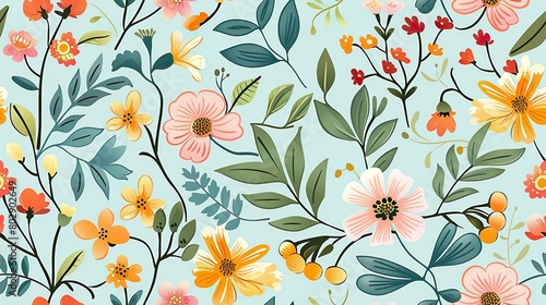 Colorful Flowers Pattern Floral Seamless Design  Vibrant Colors