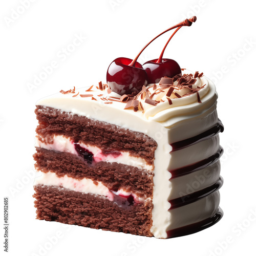 Piece of black forest cake isolated on transparent or white background, png