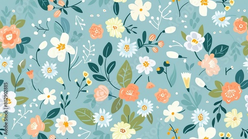Elegant Spring Floral Pattern Design Vibrant Colors Leaves Nature