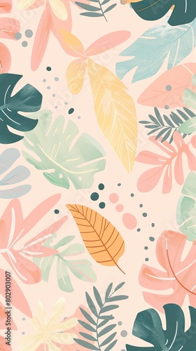 Simple flat illustration of botanical background in soft pastel colors