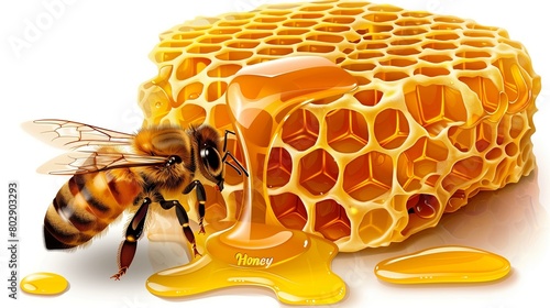 Close-up of a Bee Covered in Honey with Honeycomb in the Background © Tiz21