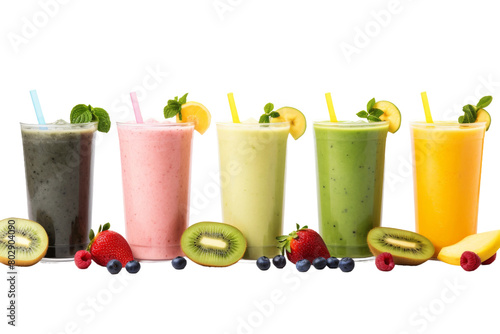 Whimsical Kiwi Strawberry Smoothie Oasis. On a White or Clear Surface PNG Transparent Background.