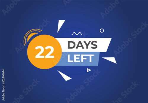 22 days to go countdown template. 22 day Countdown left days banner design. 22 Days left countdown timer
