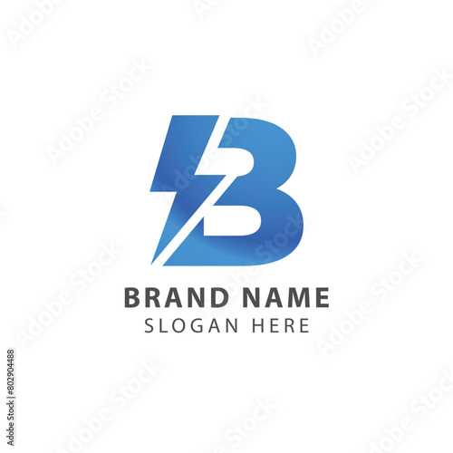 Letter B logo design with lighting thunderbolt
