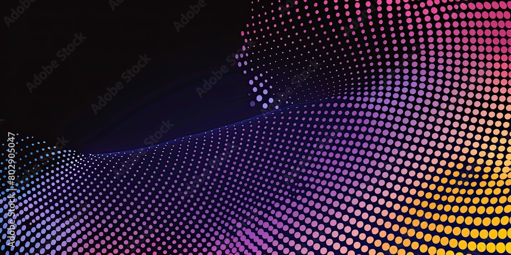 Colorful gradient halftone vector background with dots and curved lines, perfect for design projects or branding materials. Vibrant colors of purple, orange, yellow, blue, pink and green