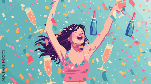 Beautiful happy young woman with champagne and fallin