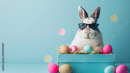 Cute bunny and easter egg. Concept and idea of happy easter day. photo