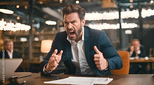Intense Confrontation: Fierce Businessman Expressing Anger and Assertiveness During a Heated Argument
 photo