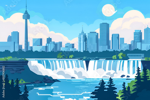 Niagara Falls Ontario flat vector skyline illustration