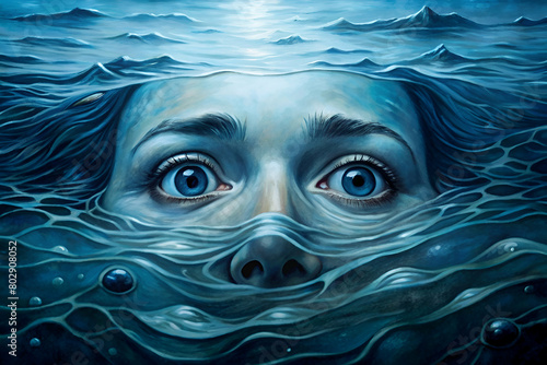 Artistic Rendering of Water with a Face Just Below the Surface