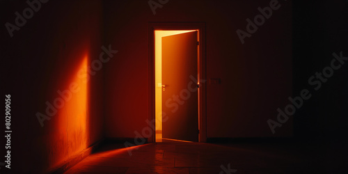 Dark Room, Light Coming In Through an Slightly Open Door - New Possibilities, Hope, Overcome Problems, Solution Finding Concept © bagotaj