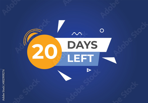 20 days to go countdown template. 20 day Countdown left days banner design. 20 Days left countdown timer 