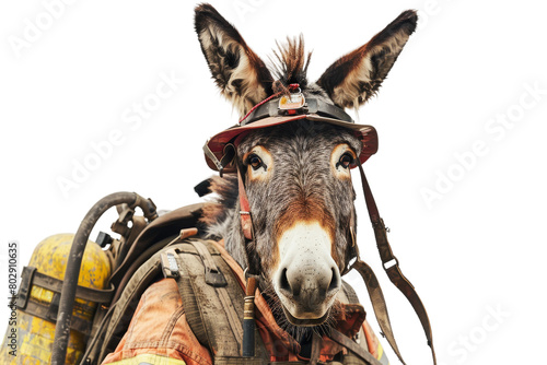 Donkey in Firefighting Gear On Transparent Background.