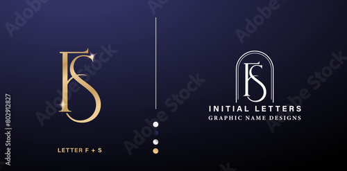 FS elegant monogram letter logo design. luxury gold letters with silver color isolated backgrounds for company and business, branding ads campaigns, letterpress, embroidery, cover invitations envelope