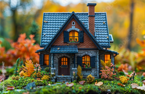 Miniature house in the autumn forest