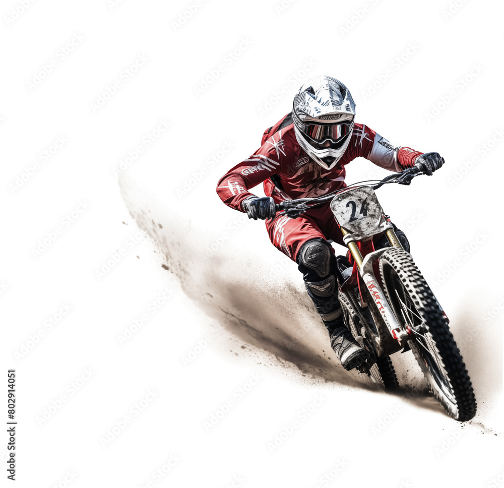Motocross riders make sharp turns during the race, the ground dust flying, conveying a sense of speed and thrill. Generative AI Motocross riders make sharp turns during the race, the ground dust flying, conveying a sense of speed and thrill. Generative AI