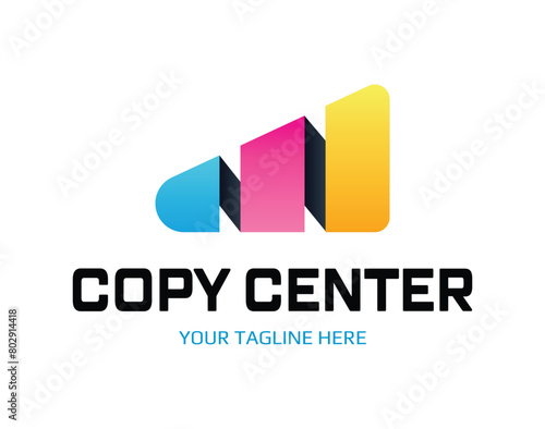 Copy center emblem. Digital print logo design template. Typography modern sign. Polygraphy and print factory. Express press and photocopy.