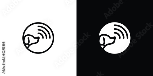 Simple Dog Signal Logo. Dog Radar, WiFi, Sniffer Dog Logo Icon Symbol Vector Designs Inspiration.