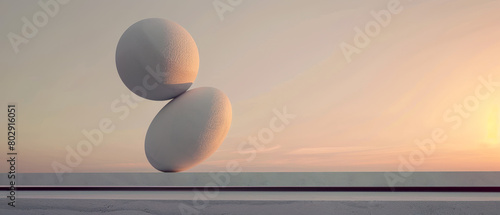 Two white spheres are stacked on top of each other  balance and harmony concept
