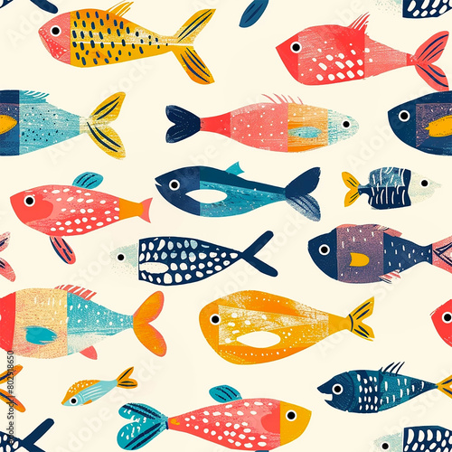 Seamless childish pattern with funny fishes. Creative scandinavian kids texture for fabric, wrapping, textile, wallpaper, apparel.