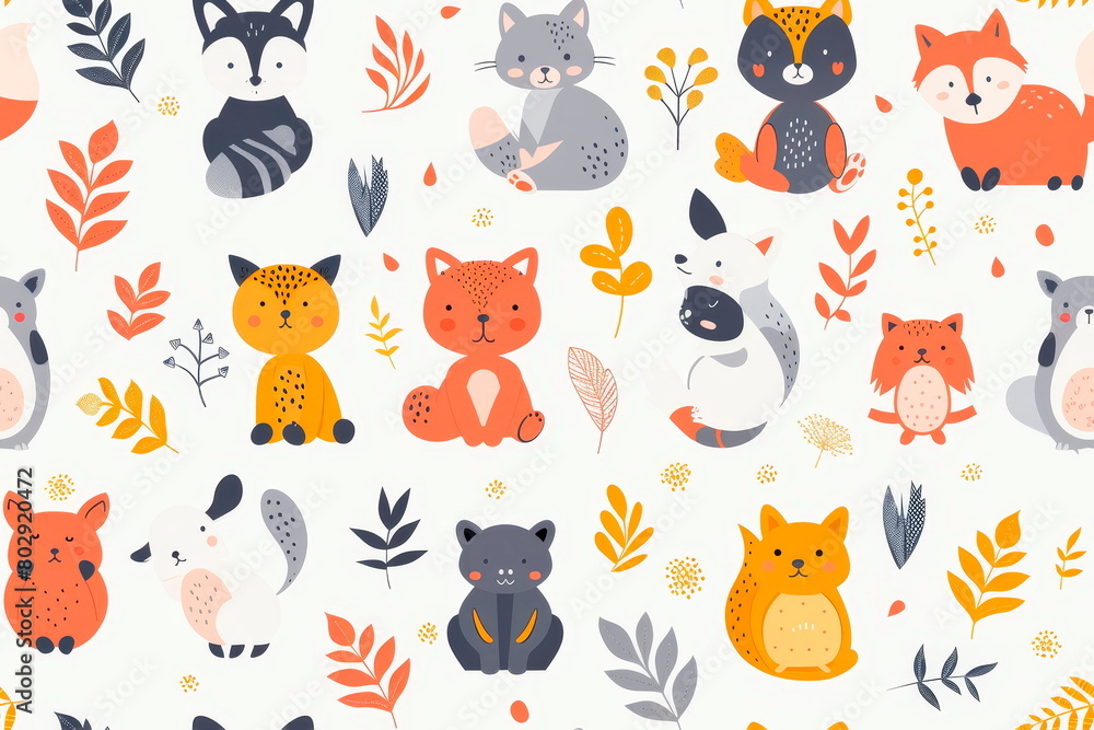 playful patterns of cute and simple animals that repeat in adorable patterns on a white background.