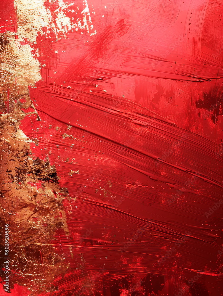 Rose gold brushstrokes on a red canvas, abstract, metallic sheen Rose gold brushstrokes on a red canvas, abstract, metallic sheen