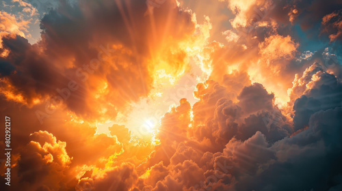 "Sunrise Bursting Through Clouds", the Ascension of Christ, the ascension of Jesus into heaven, a festival celebrated by Christians.