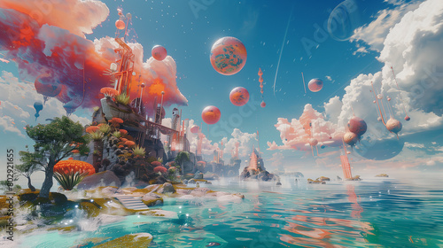 Create an image of a utopian society where art and culture thrive in virtual reality.