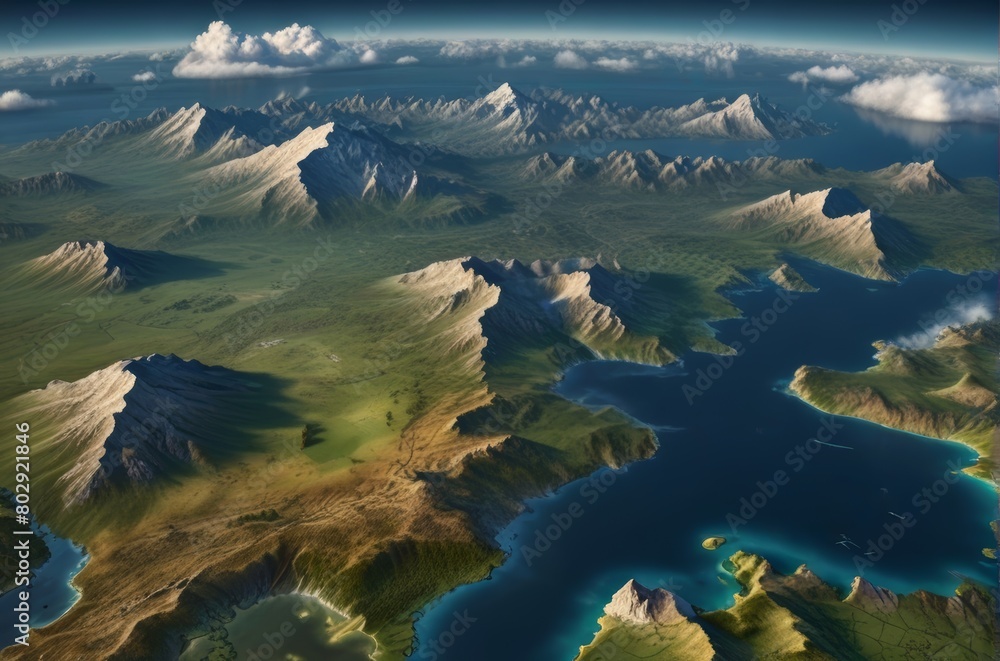 Fantasy 3d map of a fictional continent
