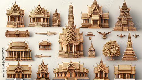 3d wooden Thai architecture model sheet