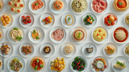 a grid of small plates with different types and shapes
