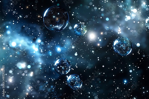 Shiny orbs on a backdrop of deep space black