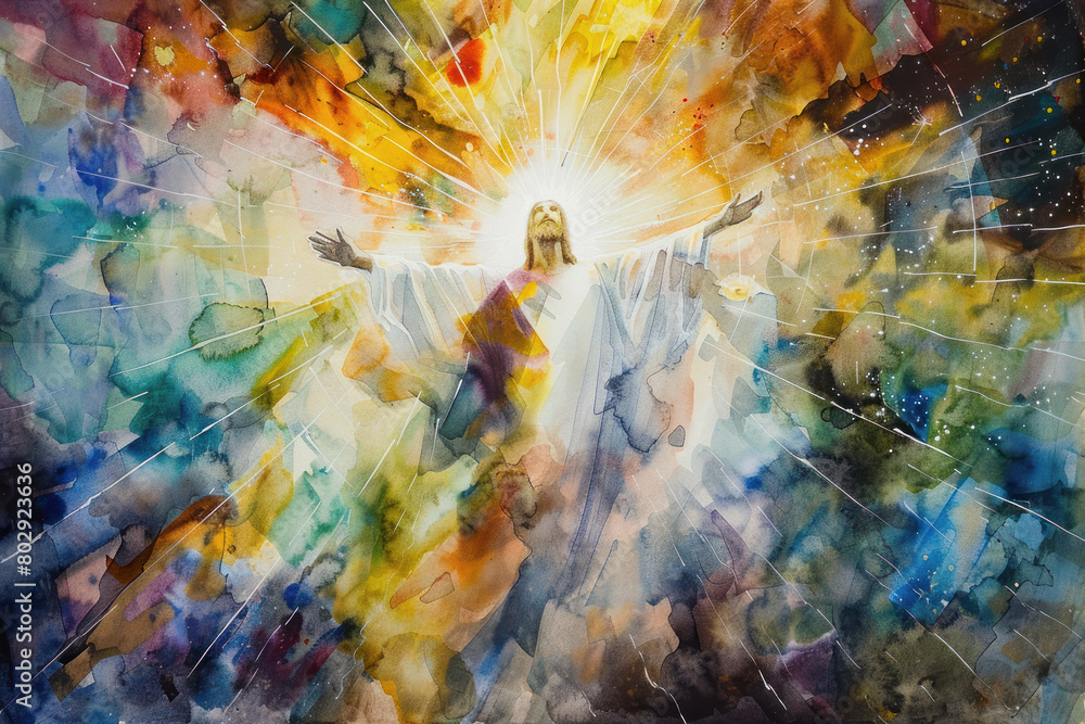 Ascension Watercolor Painting., the Ascension of Christ, the ascension of Jesus into heaven, a festival celebrated by Christians.