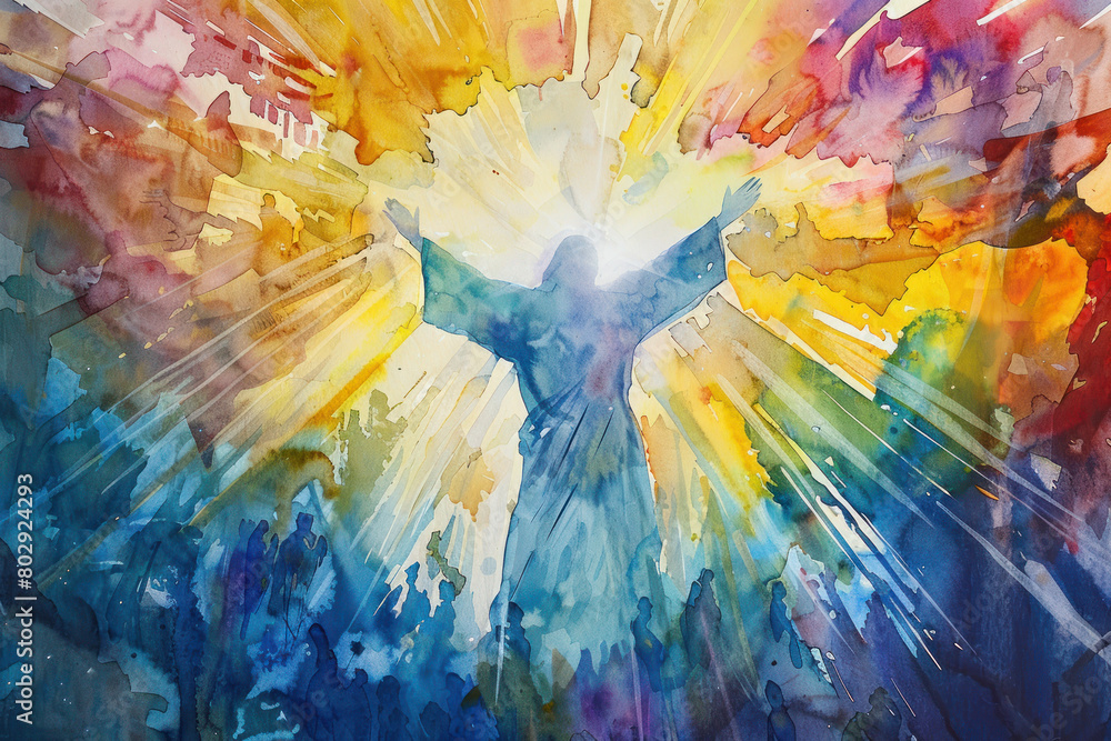 Watercolor Painting: Jesus' Ascension Bouquet, the Ascension of Christ, the ascension of Jesus into heaven, a festival celebrated by Christians.